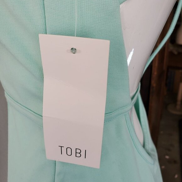 Tobi Strappy Open Back Mini Sheath Dress Green Aqua Poly Spandex Women Small NWT - Picture 8 of 10